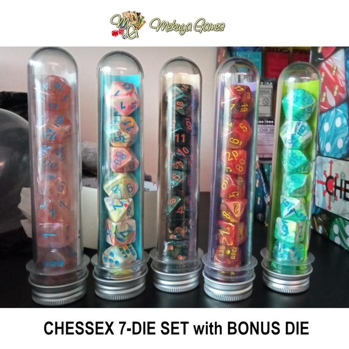 CHESSEX POLYHEDRAL 7-DIE SET WITH BONUS DIE TEST TUBE LAB DICE CODE 501