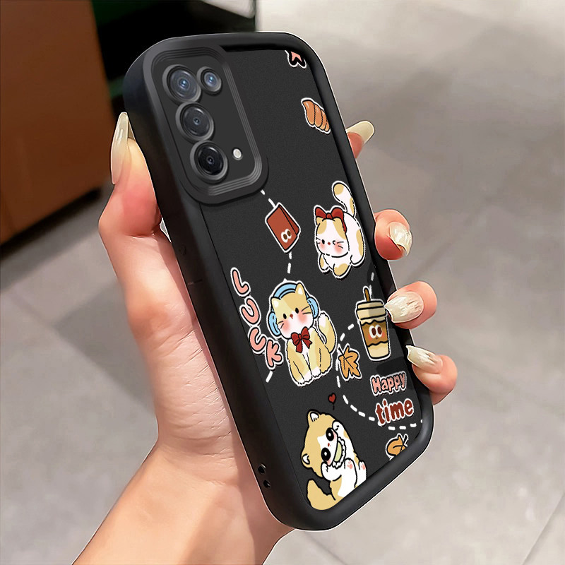HP เคสโทรศัพท์สําหรับ OPPO A74 A95 F19 F19s กรณี Cafe แมวการ์ตูนหวาน Softcase ซิลิโคนเคสโทรศัพท์เคสโ