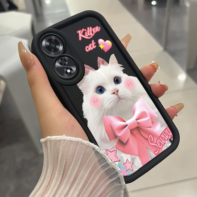 เคสสำหรับ OPPO A60 4G เคสโทรศัพท์แมวสามสีซิลิโคนกันกระแทก