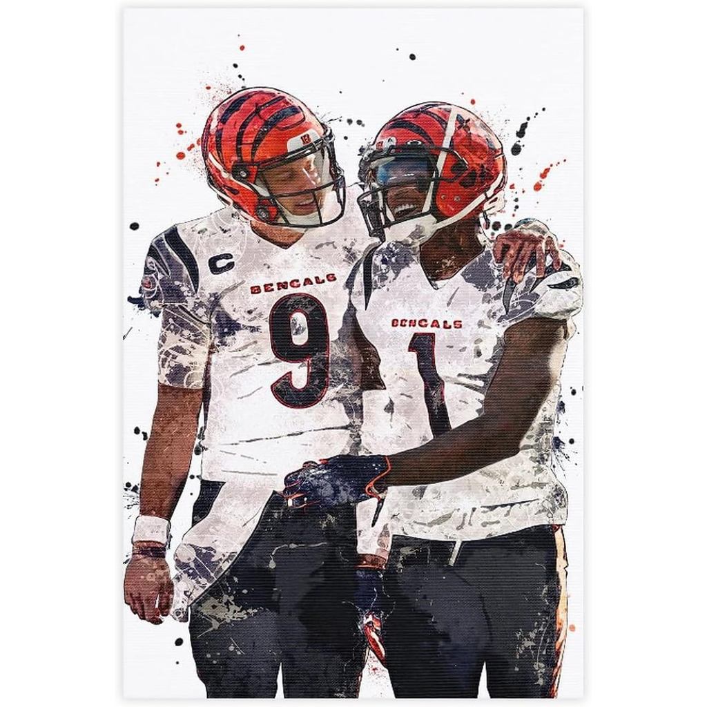 Joe Burrow, JaMarr Chase โปสเตอร์ฟุตบอลภาพผ้าใบโปสเตอร์ตกแต่งห้องนอนกีฬาภูมิทัศน์สํานักงานตกแต่งห้อง