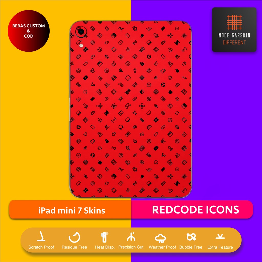 Garskin Skin iPad mini 7 REDCODE ICONS Fullbody / Backly | Anti-scratch | เคส | ไวนิลไวนิล