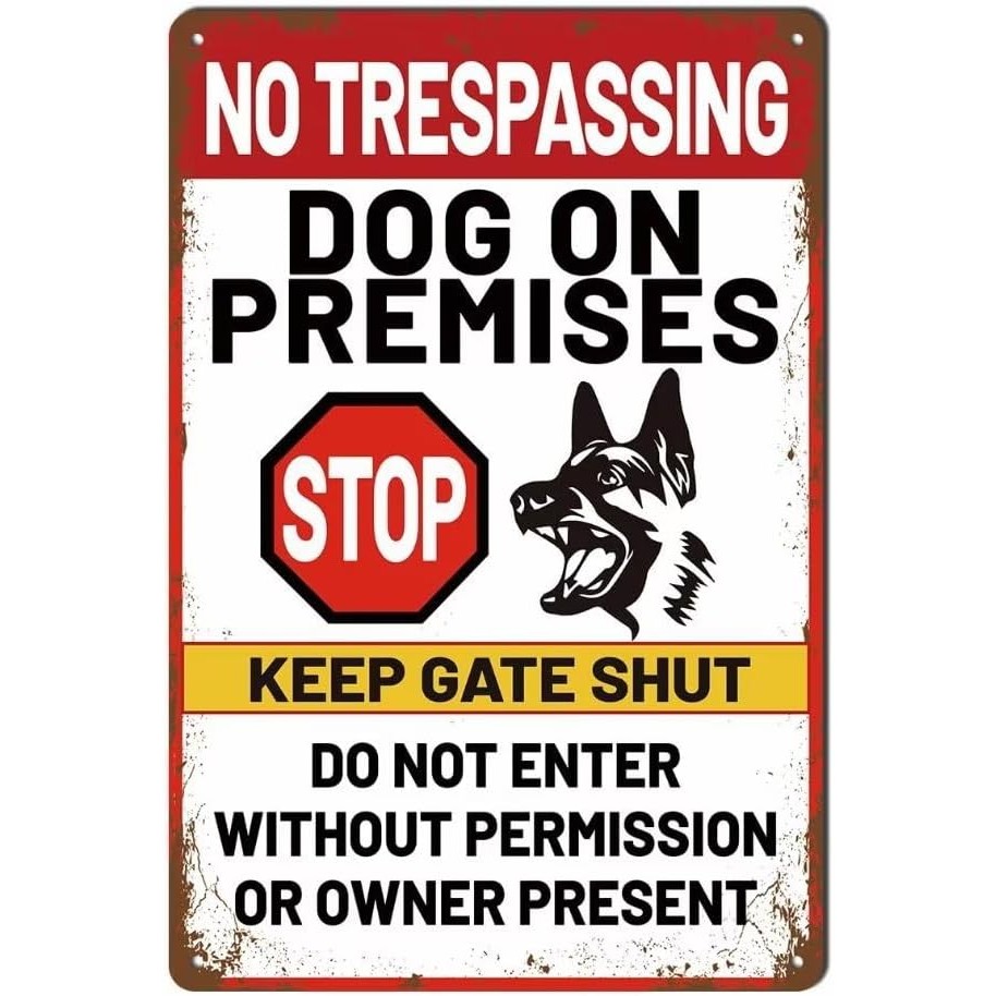 ระวังสัญญาณสุนัขสําหรับรั้วคําเตือนอย่าใส่ป้ายโลหะไม่มี Trespass Dog On Premises Sign สําหรับ Garden Dogs ป้ายเตือนสําหรับทรัพย์สินหยุด Kee...