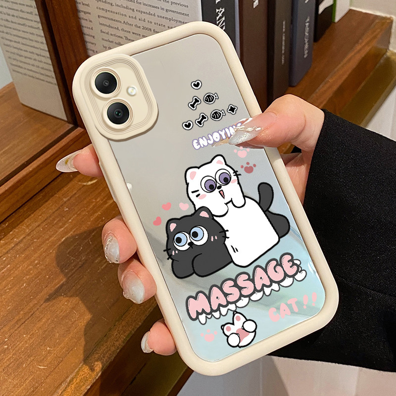 HP Samsung Galaxy A06 A05 A05s F05 M05 เคสแมวน่ารักสีดําและสีขาวเคสซิลิโคนรูปแบบป้องกัน Cesing Jingm