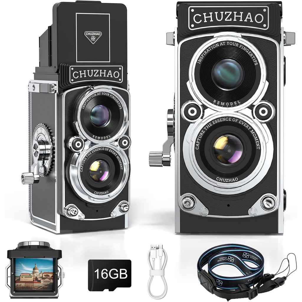 Retro TLR Toy Camera – 1080P Video, 12MP Photo, 16GB Card Included