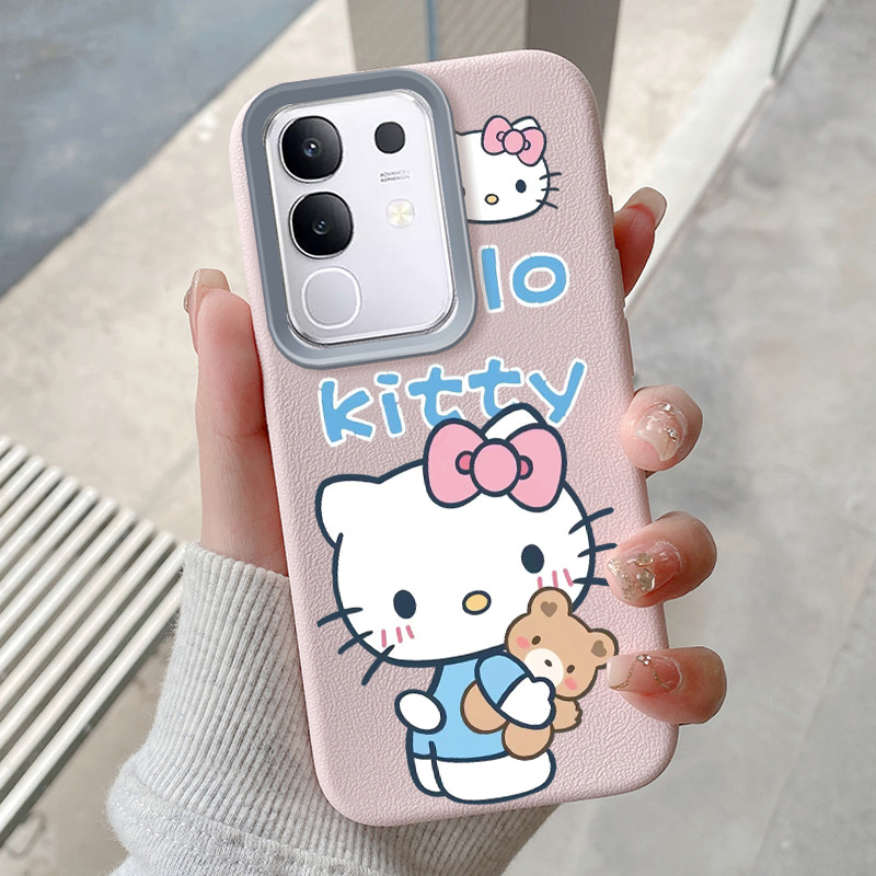 MERAH เคสโทรศัพท์สําหรับ VIVO Y29 4G กรณี TPU หนัง HP Softcase ซิลิโคนเคสโทรศัพท์ทนสีแดง Bubble Cat 