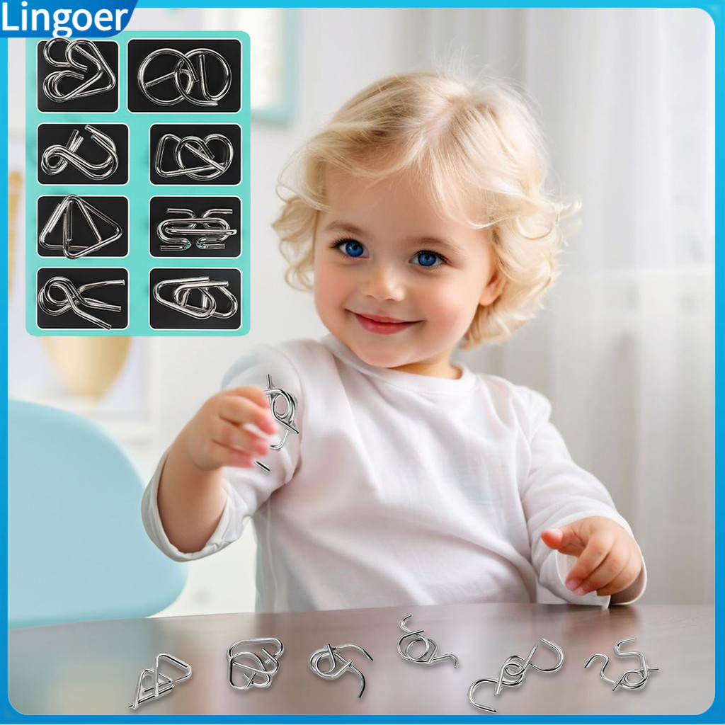 Lingoer 1/3 ชุดโลหะแหวนปริศนาสมอง Teaser 3D ลวดเกมปริศนาเด็กผู้ใหญ่ Mind Logic IQ Test การศึกษาปลดล็