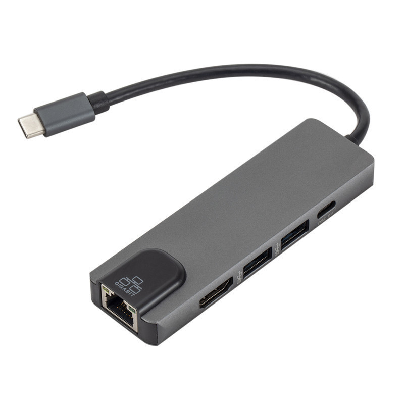 Type-C ฮับ 5 in 1 HDMI USB 3.0 PD RJ45 Ethernet Adapter สำหรับ MacBook Dell HP Lenovo |PSFOW9A6|
