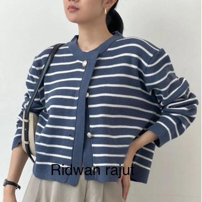 ILMI KNIT STRIPE SWETER PREMIUM THICK / PATTERNED KNIT CLOTHING / STRIPE CARDIGAN / CARDIGAN