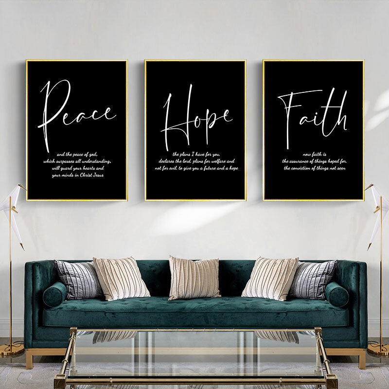 HOT Modern Love Hope Faith คําคมผ้าใบภาพวาดพิมพ์สีดําโปสเตอร์ตกแต่งผนังสําหรับ Living Roo