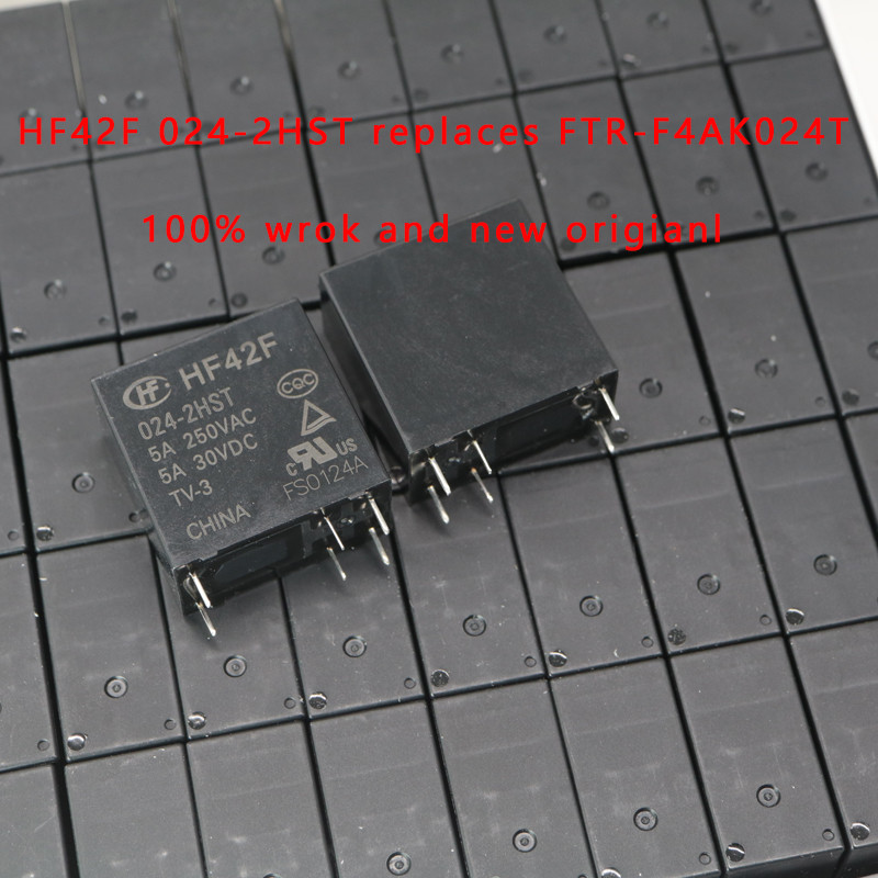 10PCS HF42F 024-2HST (แทนที่ FTR-F4AK024T F4AK024T ) 24V DC 5A 250VAC 5A 30VDC POWER RELAY 2 POLE 5A