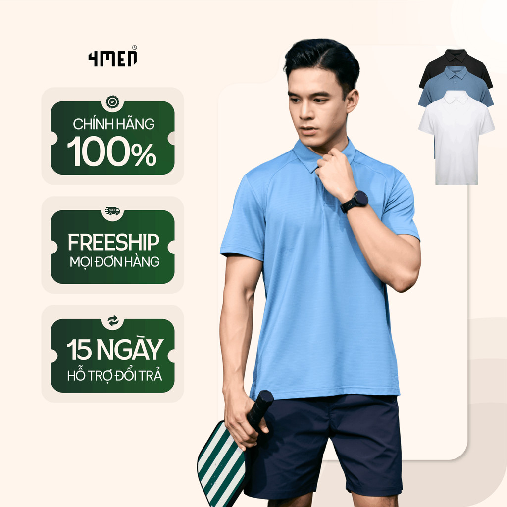4MEN Racquet Club Form Regular Sport PO168 เสื้อโปโลกีฬาพิมพ์ลายยืด นุ่ม สบาย ระบายอากาศได้ดี
