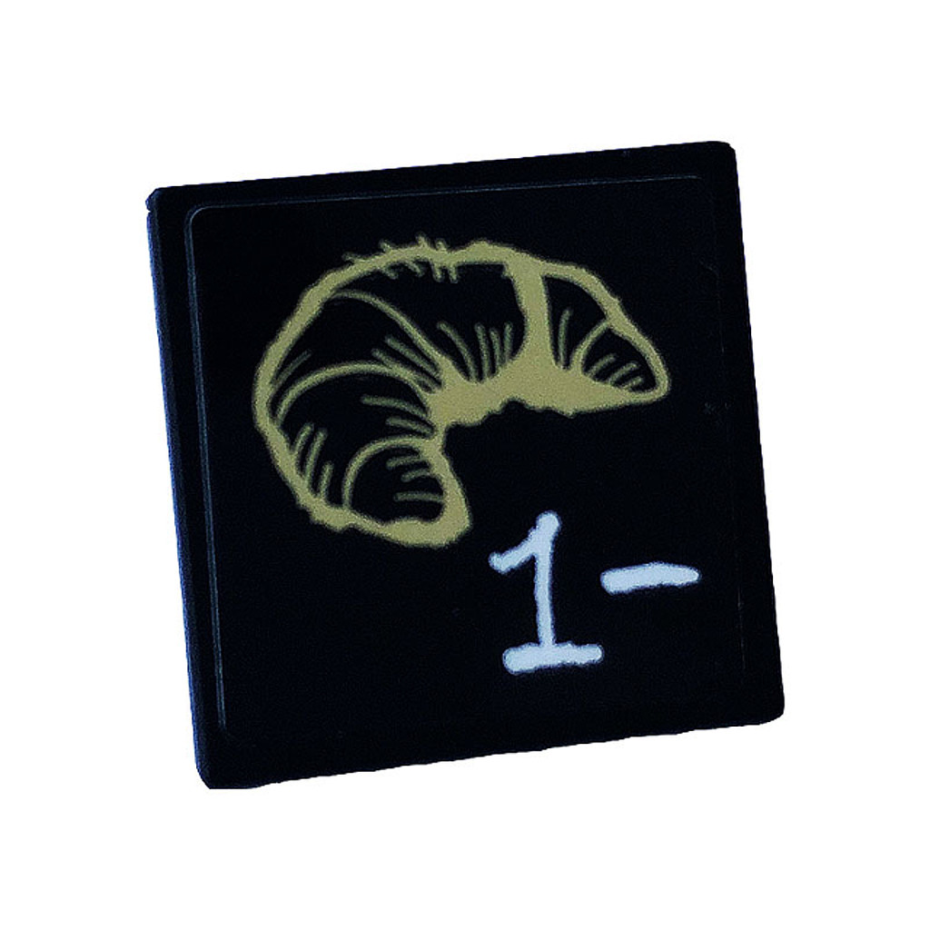 Brick2cube Part - Road Sign 2 x 2 Square with Open O Clip with White '1-' and Tan Croissant Pattern 