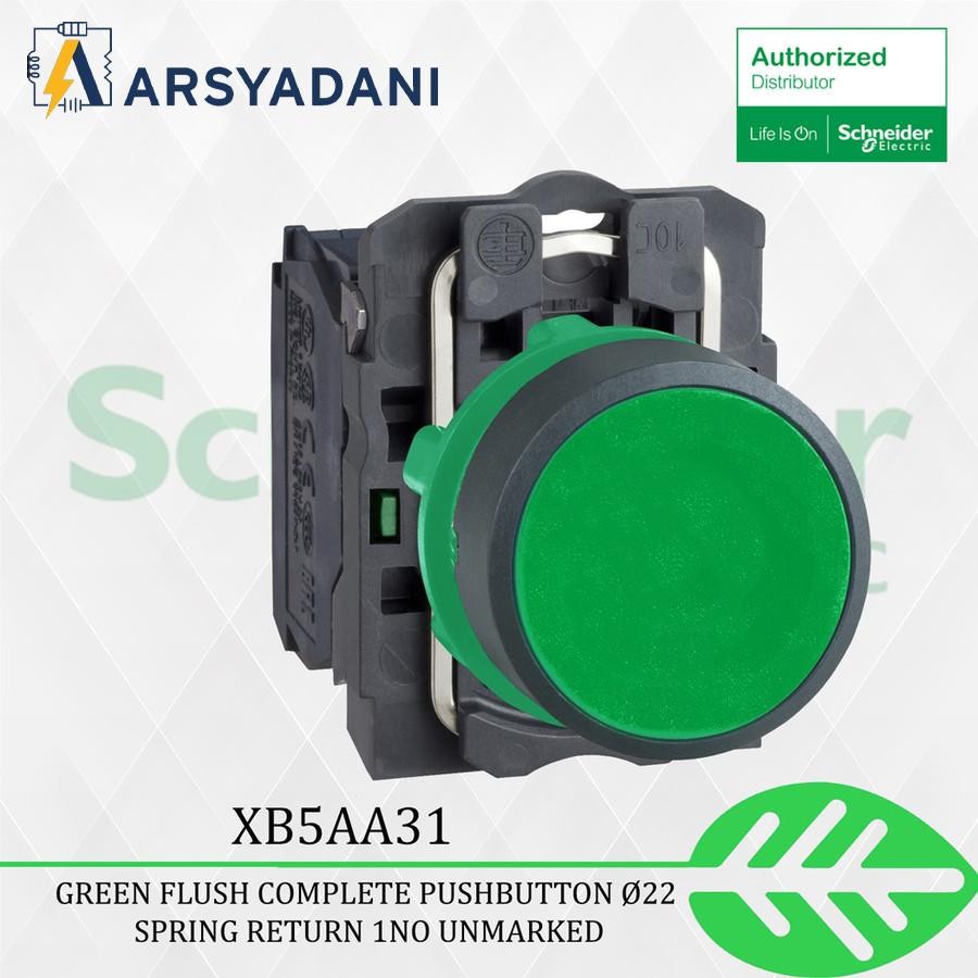 SCHNEIDER - XB5AA31 - ปุ่มกดครบชุดสีเขียว - Ø22 คืนสปริง 1NO