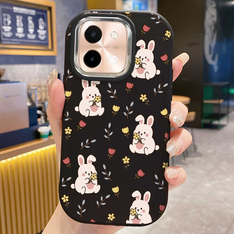 เคสสำหรับ VIVO Y28 2024 4G เคสโทรศัพท์กระต่ายหมีดอกไม้กันกระแทกกลมและอ้วน