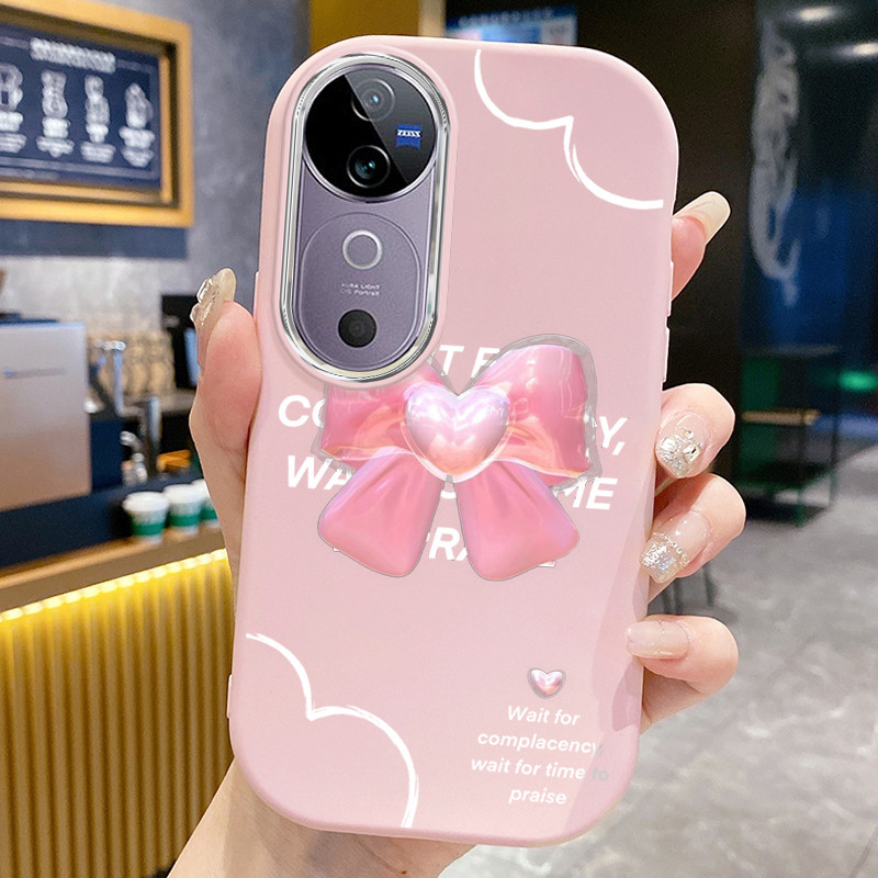 ปลอก Hp Untuk VIVO V40 5G V40 Pro 5G V30 5G V30 Pro 5G V30E 5G T3 Ultra 5Gกรณีริบบิ้นหัวใจInsสาวสีชม