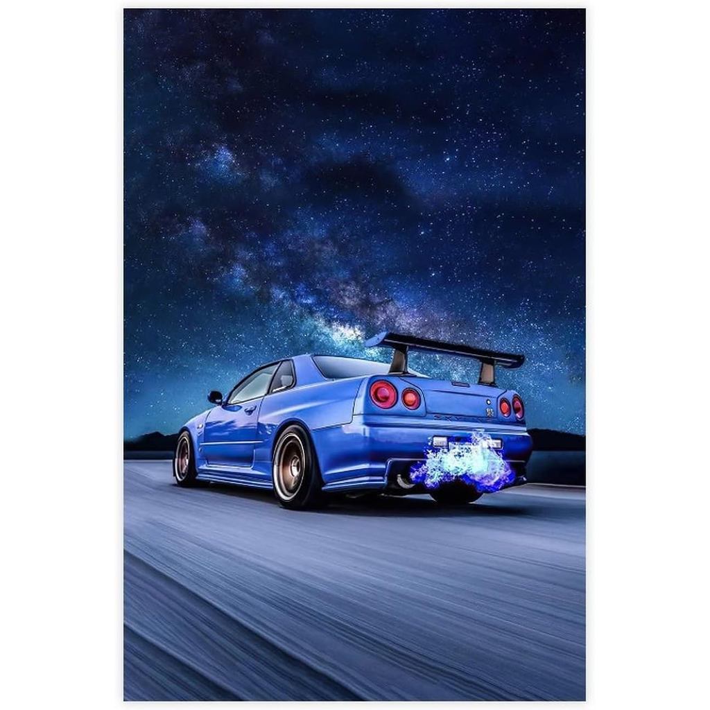 YOLANC JDM - โปสเตอร์รถ R35 Skyline R34 สีฟ้าผ้าใบโปสเตอร์ตกแต่งห้องนอนกีฬาภูมิทัศน์สํานักงานตกแต่งห