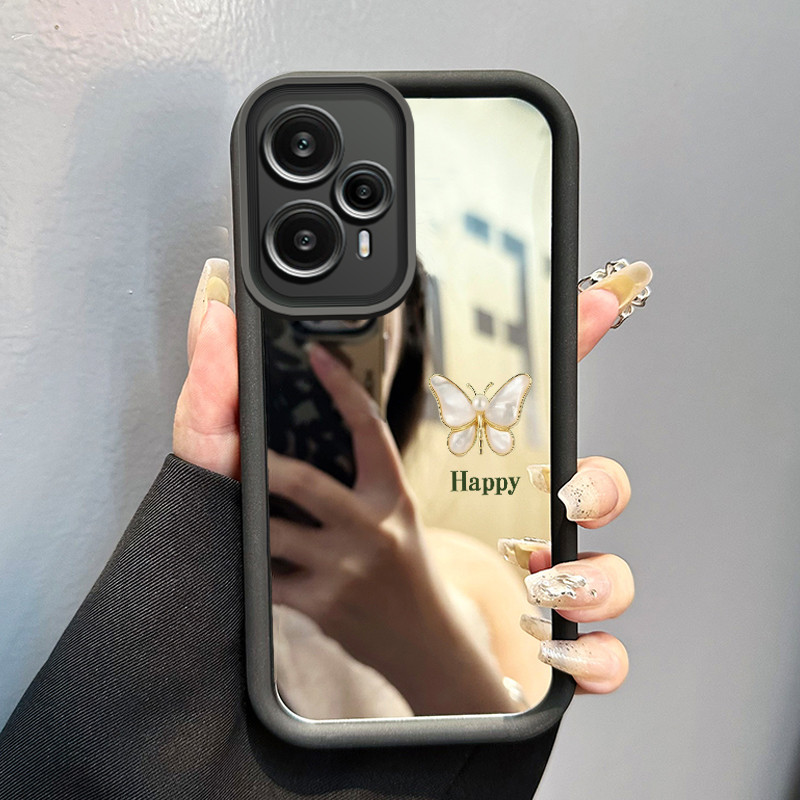 Xiaomi 14 14T 14T Pro 5G POCO F6 F5 กรณีผีเสื้อขนาดเล็กรูปแบบมุก HP กรณี Cesing กระจกเคสซิลิโคน Soft
