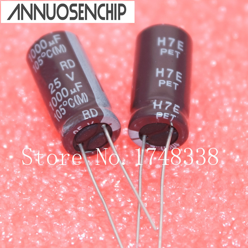 Original 25V 1000UF 10*20 มม.อลูมิเนียม electrolytic CAP 1000uf 25v 105C RD คุณภาพดี