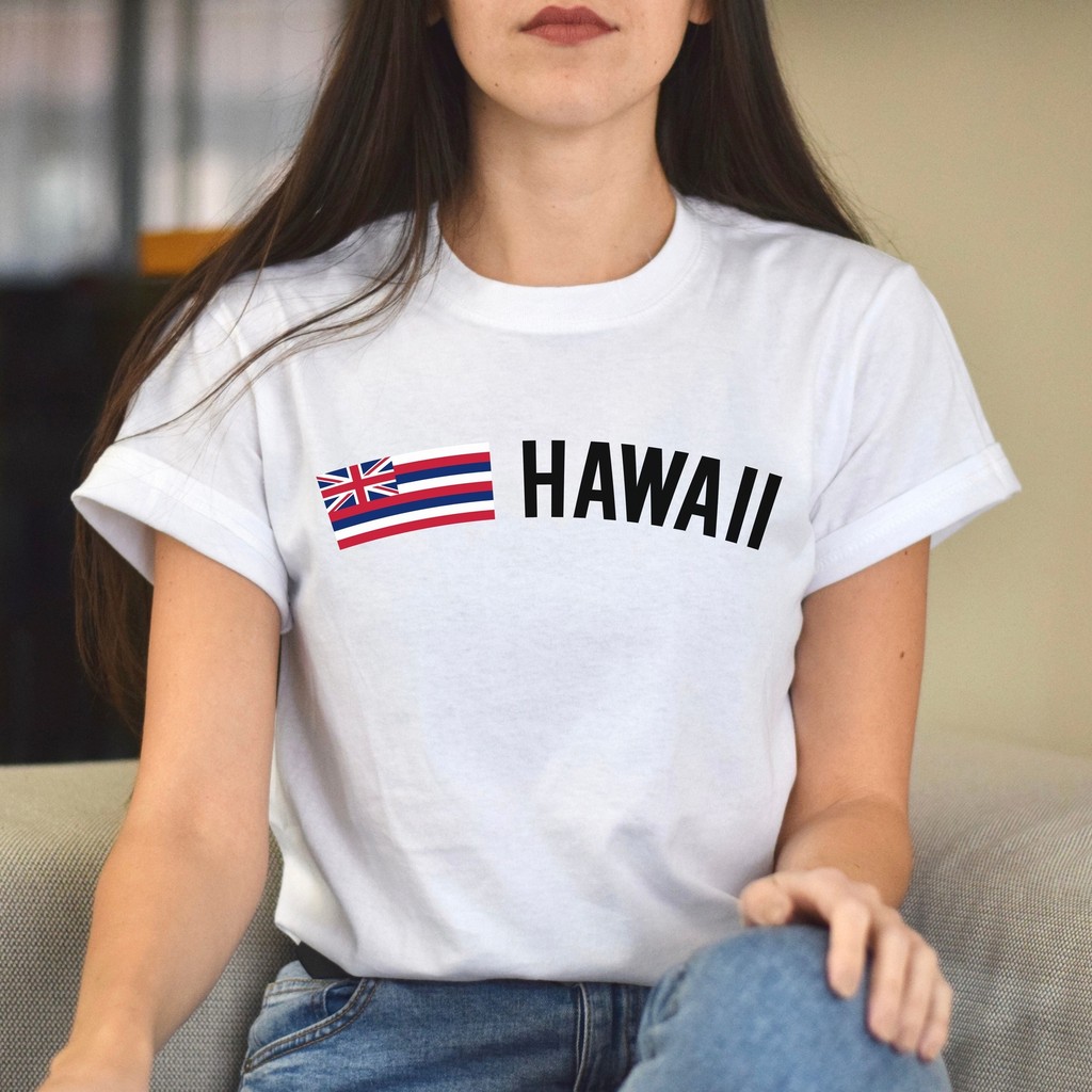 2025 Hawaii Tshirt Hawaii Flag Tee Kauai Maui Honolulu สีขาวสีดํา