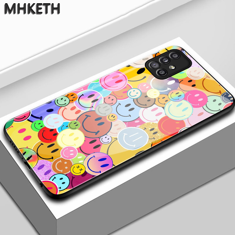 เคสสำหรับ Samsung A51 M40s A31 A42 5G เคสโทรศัพท์แก้วรูปแบบใบหน้ายิ้มแบบส่วนบุคคล
