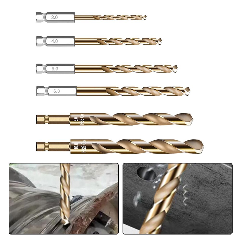 [AT]-6PCS HSS Coated Drill Bit Set 1/4 Hex Shank สําหรับเจาะสแตนเลส 3-10 มม. ❤❤