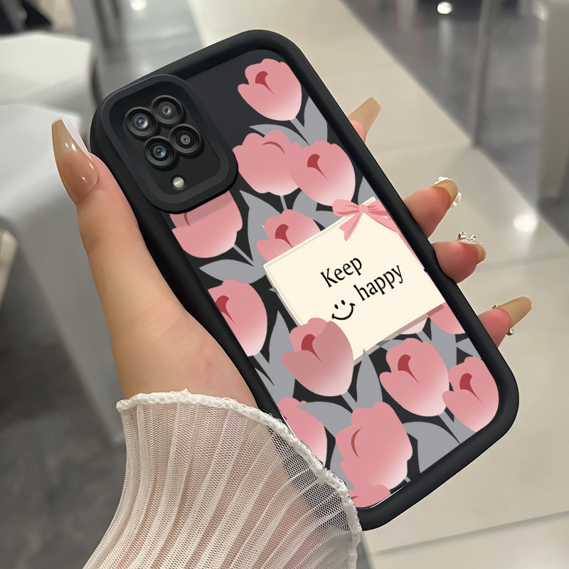 เคสสำหรับ Samsung A12 4G A12 5G F12 M12 เคสโทรศัพท์ดอกไม้สามสีซิลิโคนกันกระแทก