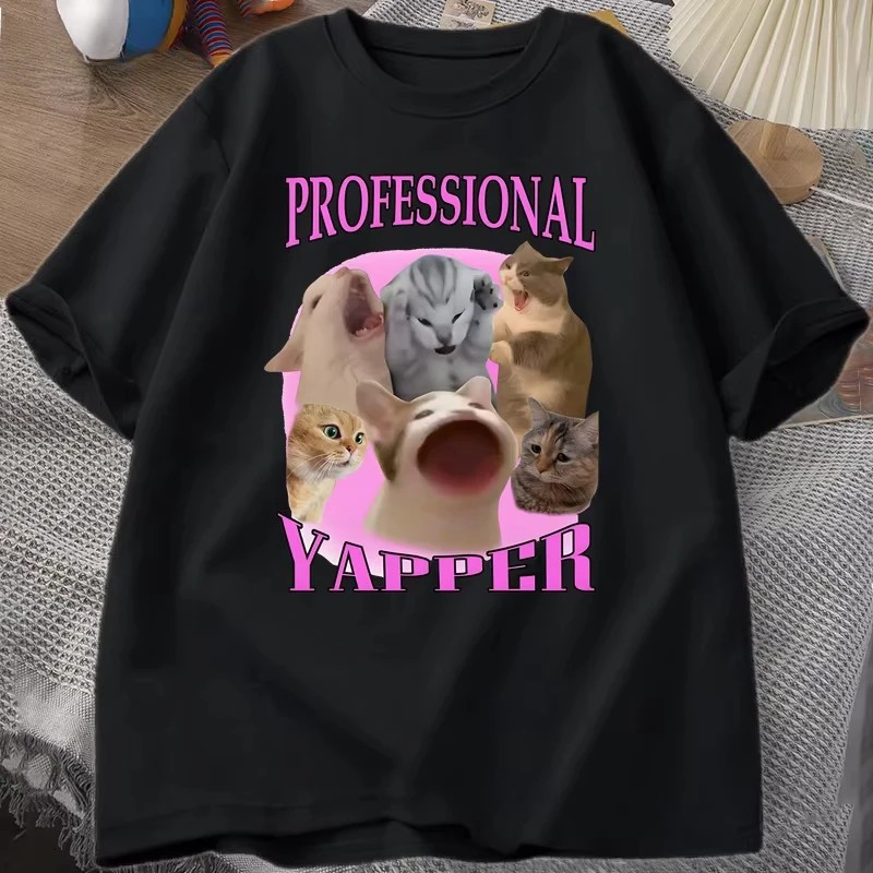 Professional Yapper Cat Graphic T เสื้อผู้หญิงแขนสั้นเสื้อยืด Casual O คอ xs-3xl