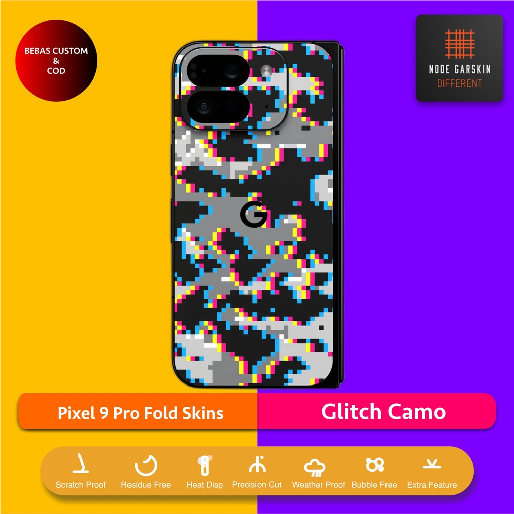 Garskin Skin Pixel 9 Pro Fold Glitch Camo Fullbody / Backonly | Anti-scratch | เคส | ไวนิลไวนิล