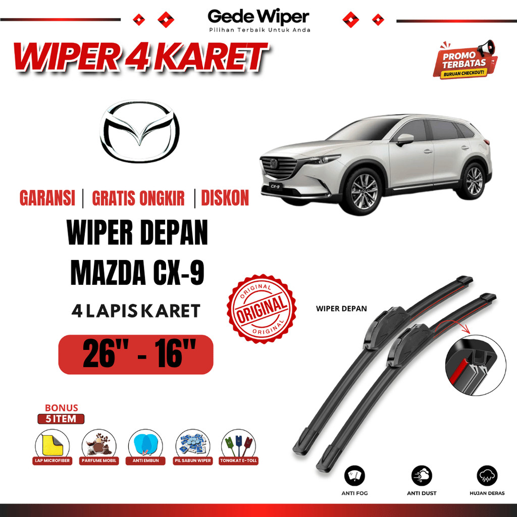 Mazda Cx-9 Wiper 2007-2015 กระจกรถยนต์ Quad ฟรี 5 Bonus