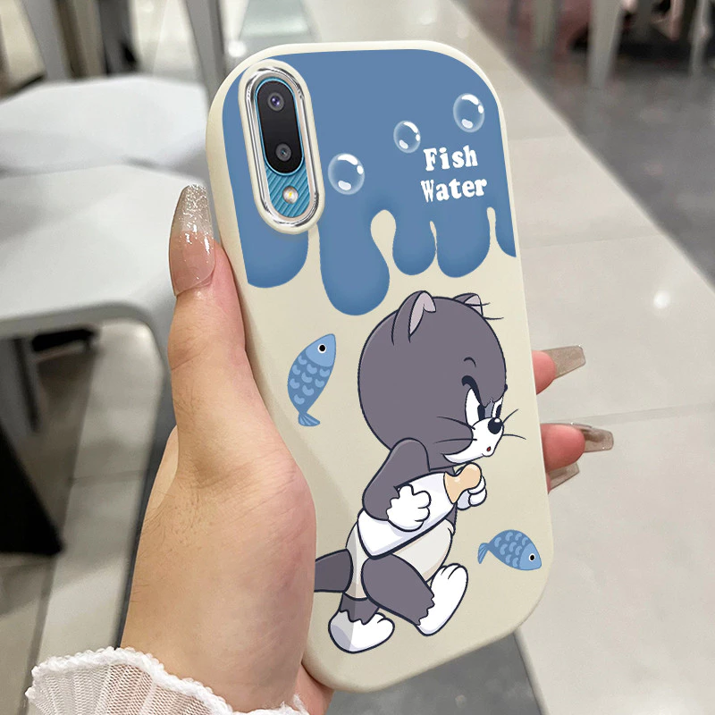 เคสสำหรับ Samsung Galaxy A02 M02 เคสโทรศัพท์แมวที่น่ารักและหนูกันกระแทกกลมและอ้วน