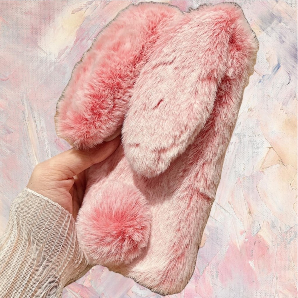 สําหรับRealme C75 C71 C67 C65 C63 C61 C55 C53 C51 C35 C33 C30 C25 C21 C20 C15 C12 C11 Plushเคสโทรศัพท์นุ่มFurryกระต่ายหูHballเพชรRoseสีแดงสีชมพู - รูปที่ 2