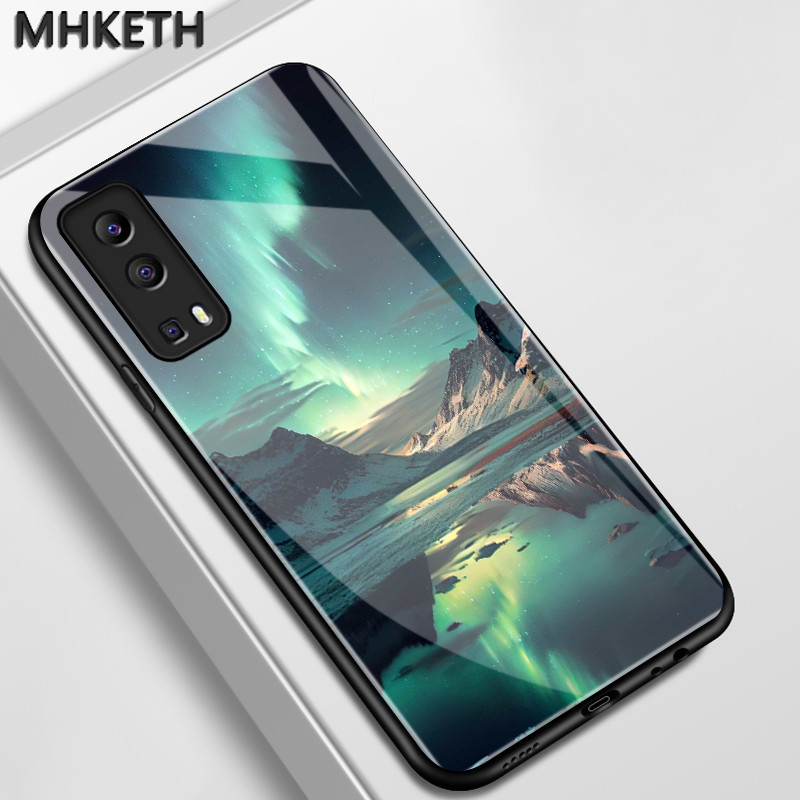 เคสสำหรับ VIVO Y72 5G Y52 5G Y75s 5G Y53s 5G Y76 5G เคสโทรศัพท์กันรอยขีดข่วนกระจกลายภูเขาหิมะออโรร่าแบบมีลักษณะเฉพาะตัว