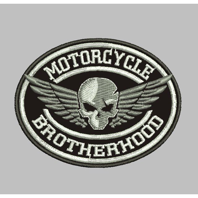 HD-R16 PATCH LOGO BROTHERHOOD MOTORCYCLE WING HEAD SKULL OVAL EMBROIDERY อุปกรณ์เสริม BET/EMBLEM