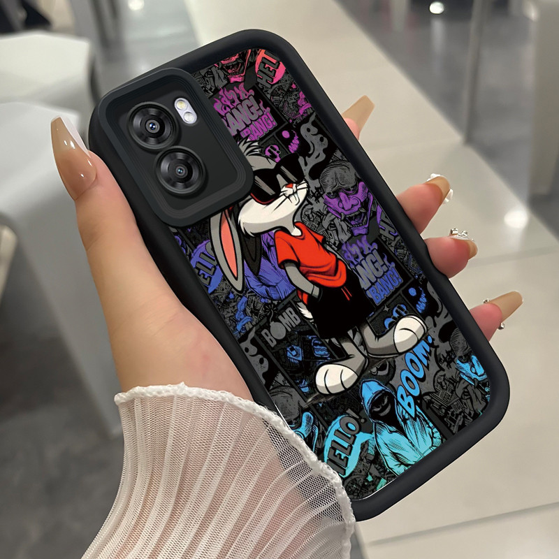 เคสสำหรับ OPPO A57 2022 A77 A2022 A57s A57e A77s เคสโทรศัพท์กระต่ายสามสีซิลิโคนกันกระแทก