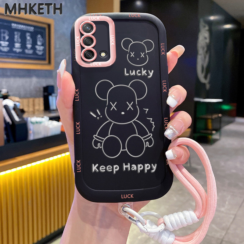 MHKETH เคสสำหรับ OPPO A74 A95 F19 F19s Reno 6 Lite เคสโทรศัพท์สร้อยข้อมือป้องกันการสูญหายที่ทันสมัยและเป็นส่วนตัว