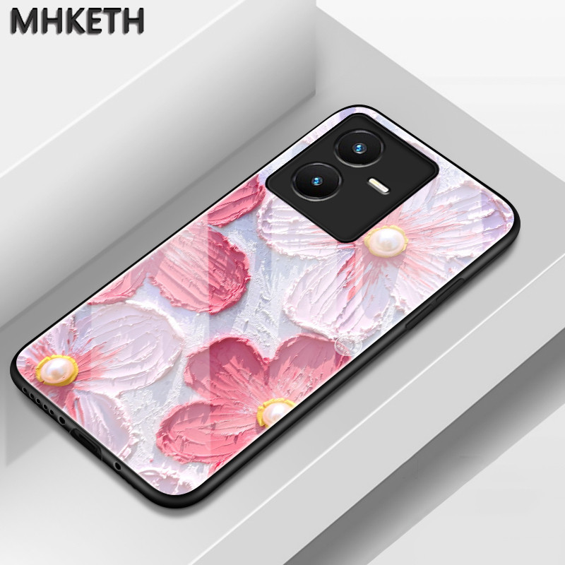 เคสสำหรับ VIVO Y22 Y22s เคสโทรศัพท์ฝาหลังกระจกลายดอกไม้ใหม่