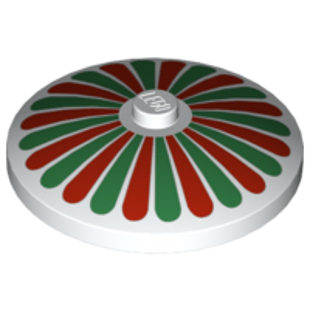 Brick2cube Part - Dish 4 x 4 Inverted (Radar) with Solid Stud with Red and Green Stripes / Petals Pa
