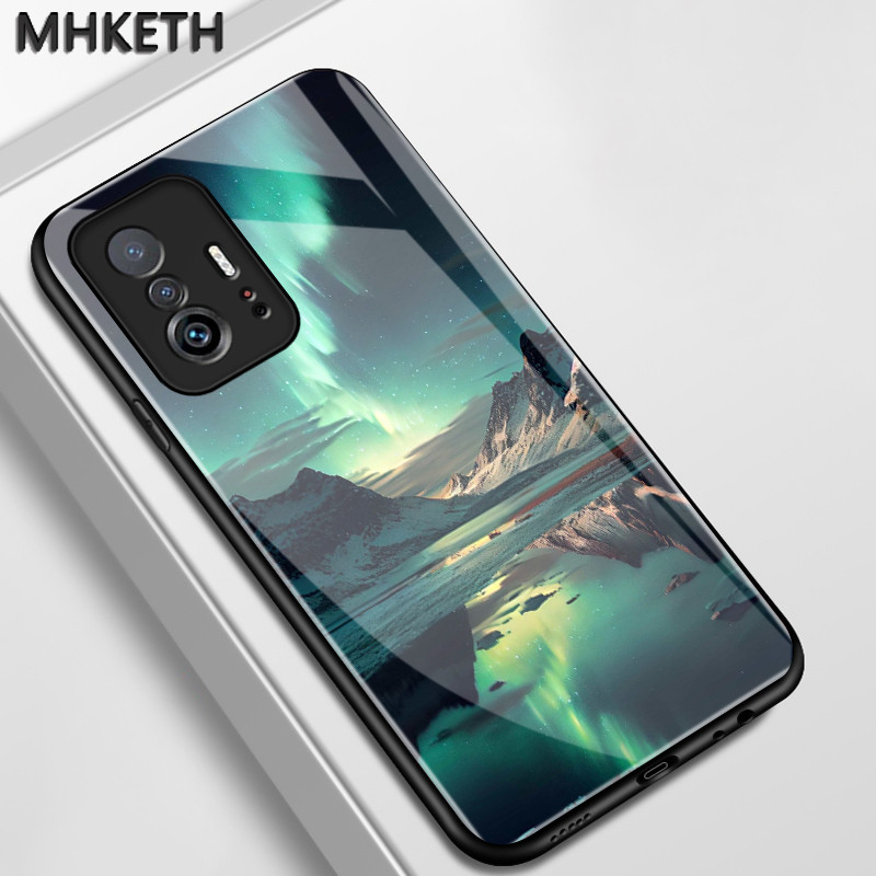เคสสำหรับ Xiaomi 11T 11T Pro 10 Ultra 5G เคสโทรศัพท์กันรอยขีดข่วนกระจกลายภูเขาหิมะออโรร่าแบบมีลักษณะเฉพาะตัว