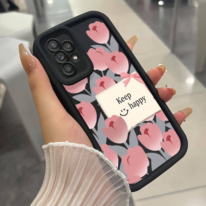 เคสสำหรับ Samsung Galaxy A52 5G A52s เคสโทรศัพท์ดอกไม้สามสีซิลิโคนกันกระแทก