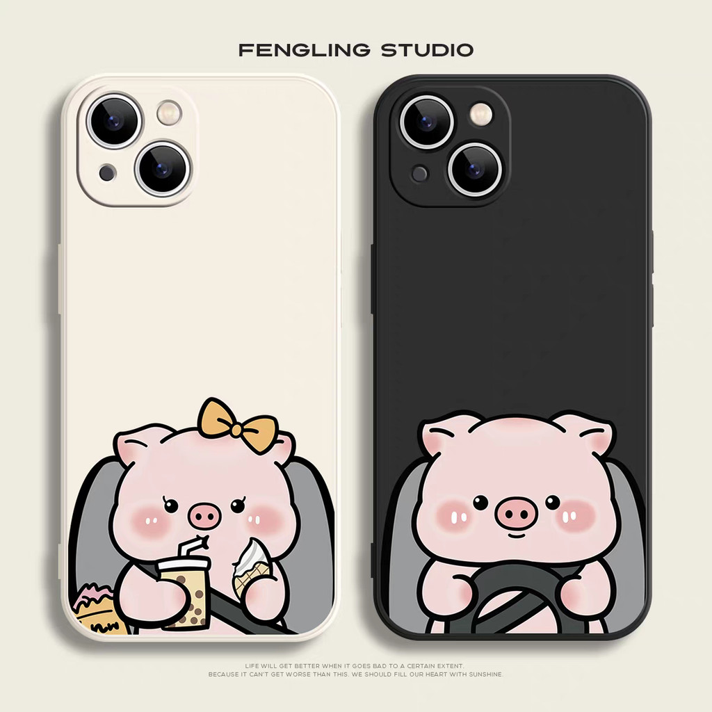 AMKสําหรับiPhone 16 15 14 13 12 11 pro Max XR Xs x 8 7 6 6s Plus mini Clearป้องกันQuakeproof Loveคู่Creativeหมูรูปเคสโทรศัพท์ GNCMF
