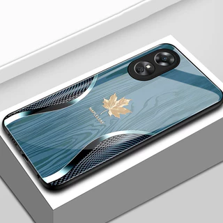 เคสสำหรับ OPPO A17 A17K A18 A38 เคสโทรศัพท์ใบเมเปิ้ลนำโชคเปลือกแก้วกันกระแทก