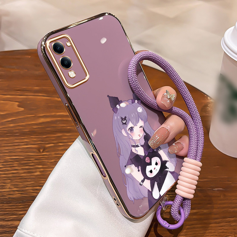 GANTUNGAN UNGU HPเคสโทรศัพท์สําหรับVIVO Y04 Y29s 5G Y19 5G T4 Lite 5Gกรณีสาวผมสีม่วงการ์ตูนซิลิโคนกร