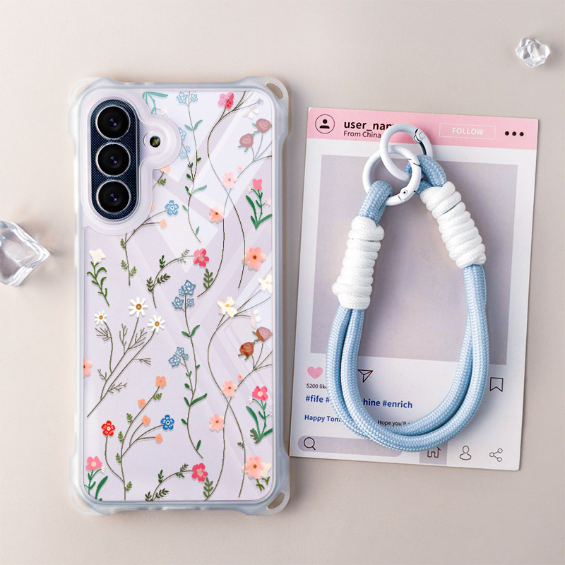 GANTUNGAN HP ดอกไม้และผีเสื้อเคสโทรศัพท์ + ไม้แขวนเสื้อสําหรับ Soft Infinix Smart 10 9 8 Tecno Spark