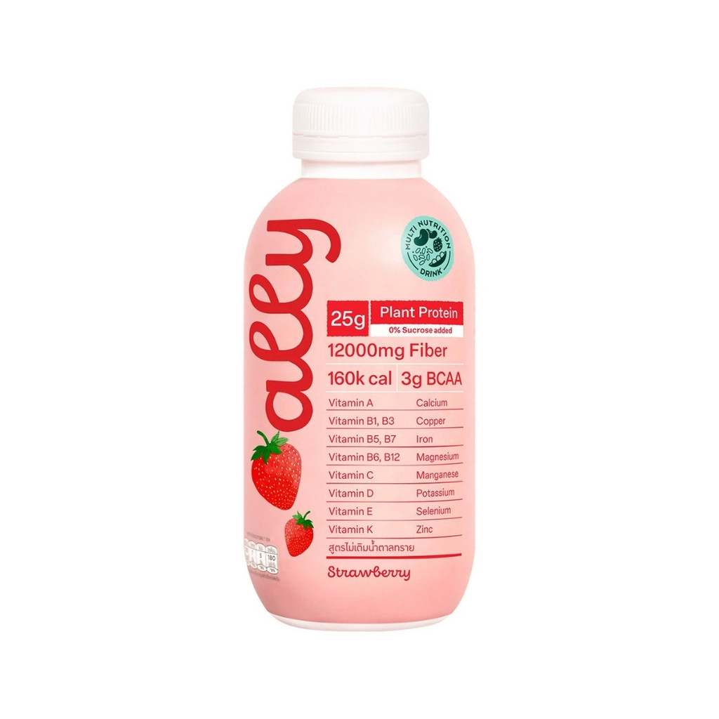 ออลลี่ นมโปรตีนพืชสตรอเบอรี่ไม่เติมน้ำตาล Ally Protein Strawberry No Sugar 350ml.