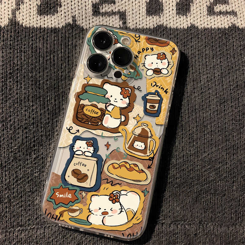 Clear Premium Cat Coffee Casing Redmi 15 Note 14 4G 5G Pro Plus 15C A5 14C 13C 13 9A 9T A3 10A 9C 11