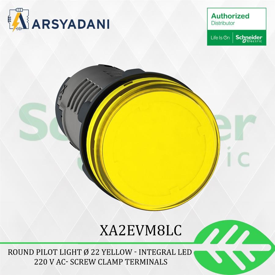 SCHNEIDER - XA2EVM8LC - ไฟนักบินทรงกลม Ø 22 เหลือง - integral LED - 220 V AC