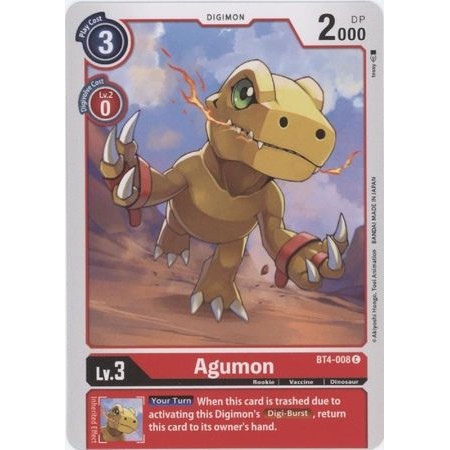 การ์ด Digimon Agumon - BT4-008 - ทั่วไป