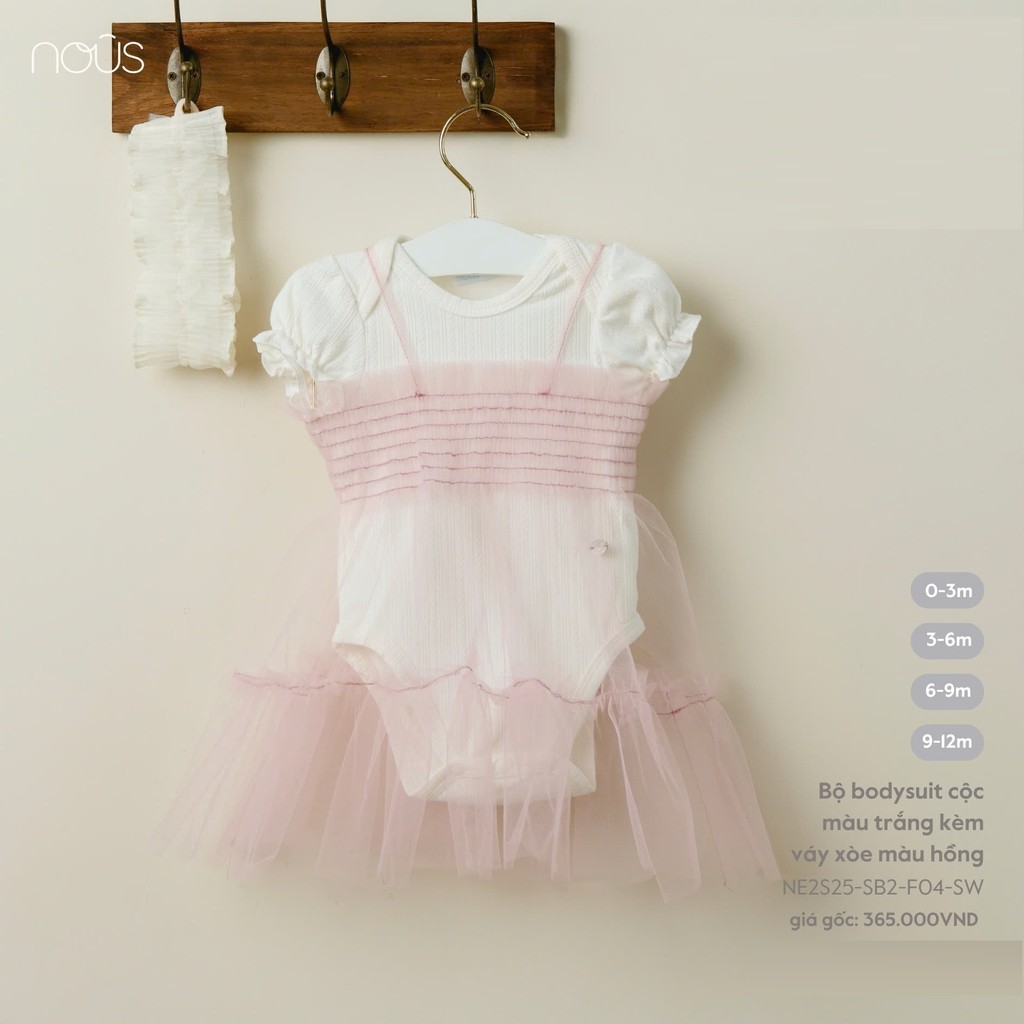 NOUS (0M-9M) – บอดี้สูทสีขาวกระโปรงบานสีชมพูเรียบหรูสําหรับเด็กผู้หญิง – NE2S25-SB2-F04-SW ZZ