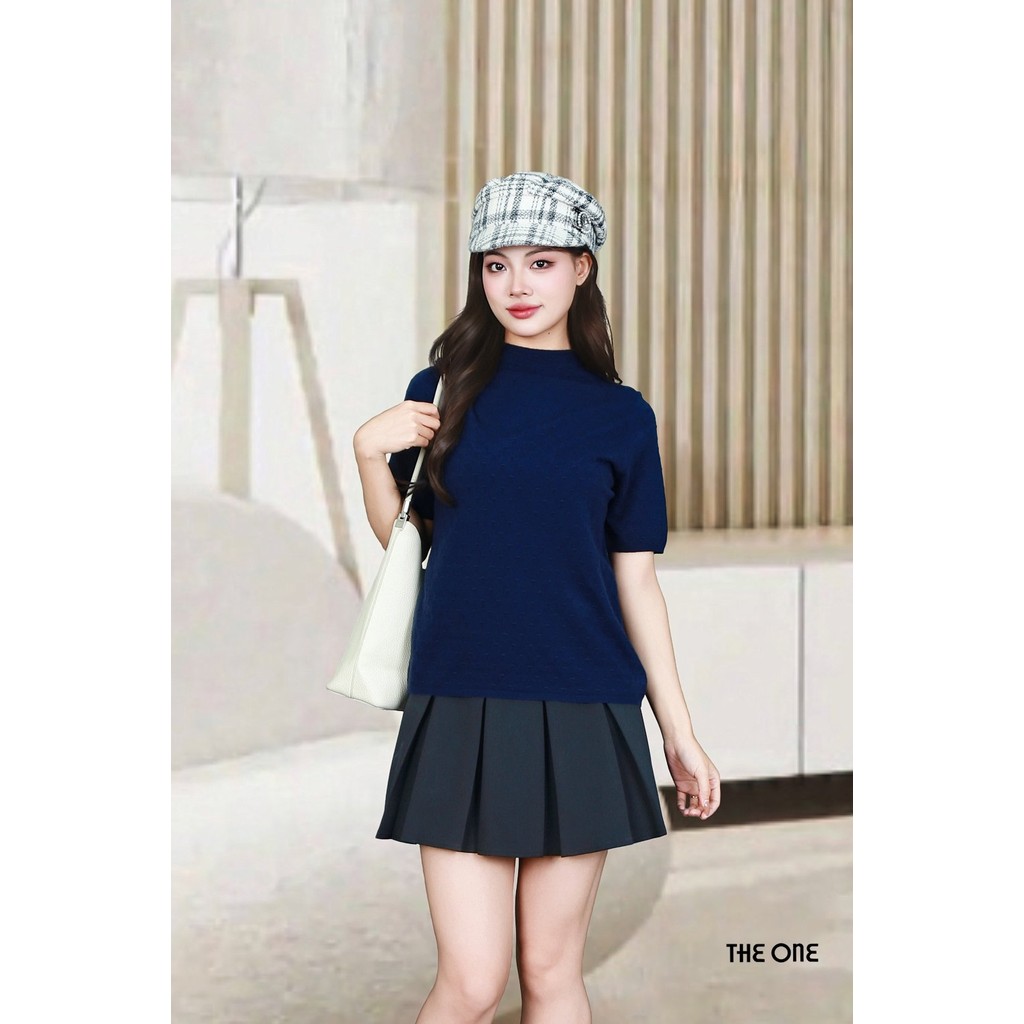 เสื้อสเวตเตอร์สีม่วงคอปก 3F ลายประ AL9172TT The One Fashion