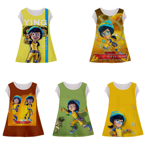 Ying Boboiboy เสื้อคลุมเด็กน่ารัก 3d Animation Dress Ying Boboiboy เสื้อผ้าเด็กผู้หญิงอายุ 1-12 ปี -
